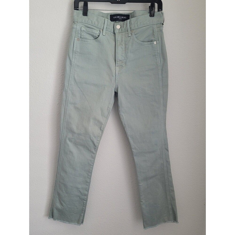 Veronica Beard Carly Kick Flare Crop High Rise Jeans Sage Mint Green Size 28
